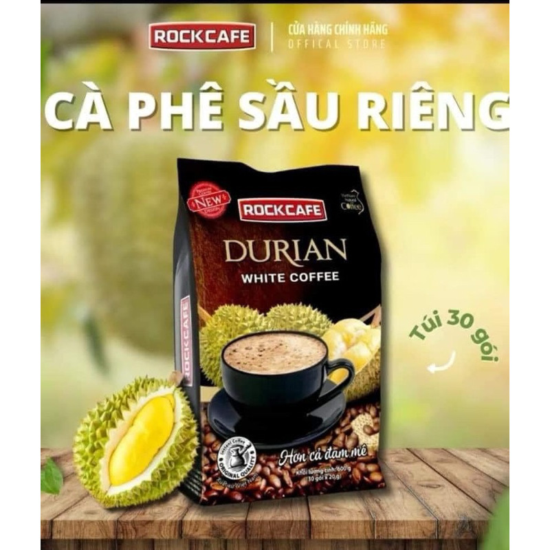 ￼Cà Phê SẦU RIÊNG Rockcafe Túi 30 gói x 20 g - Rock cafe Vị Sầu Riêng - White Coffee Durian