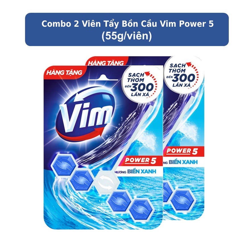 ￼[HC GIFT]  Combo 2 Viên Tẩy Bồn Cầu Vim Power 5 Sạch Khuẩn Thơm Mát (55g/viên) - Hương Biển Xanh        "