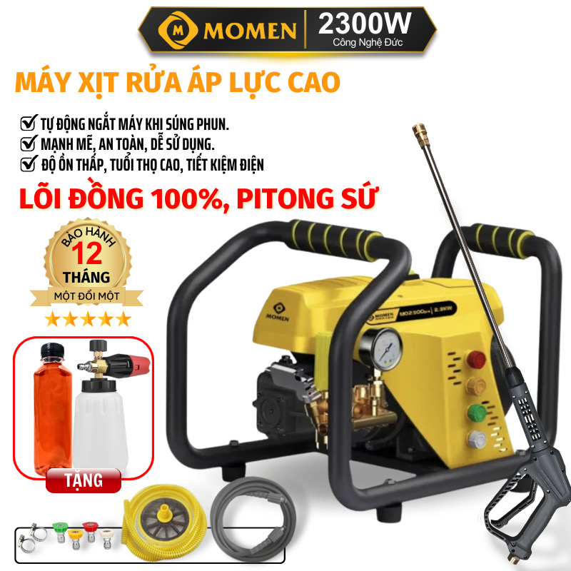 Máy rửa xe công nghiệp MO2300pre lõi, mặt bơm toàn đồng, áp lực cao, có núm điều chỉnh áp 2300W, dây cao áp 12m