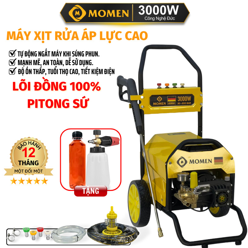 Máy rửa xe công nghiệp cao áp MO3000pre tiệm rửa xe chuyên dùng - Công suất 3000W, động cơ lõi đồng ty sứ