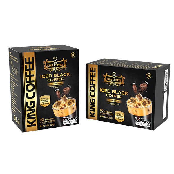 ￼King Coffee Cà Phê Hòa Tan Đen Đá - Có Đường - Hộp 160g (10 gói x16g) Mạnh như cà phê rang xay