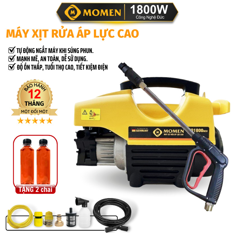 Máy xịt rửa gia đình áp lực cao MO1800ncu, công suất mạnh 1800W xịt rửa xe, sân vườn, rong rêu, tưới cây