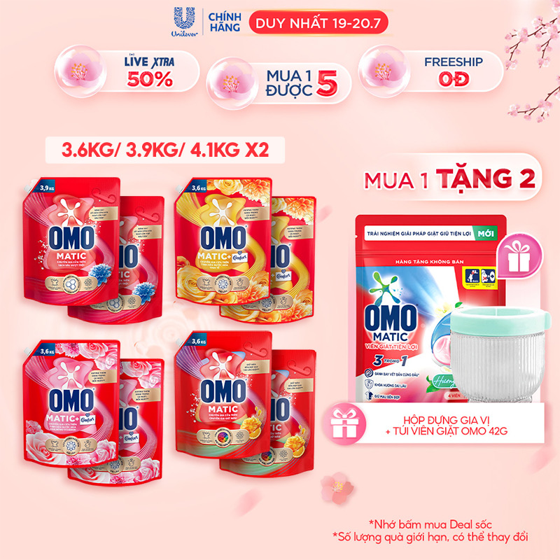 ￼Combo 2 Túi Nước giặt OMO Matic Cửa trên 3,6kg/3,9Kg/túi