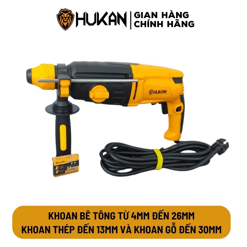 Máy khoan đục bê tông HUKAN K94, 3 Chức năng, Công suất 1050W, Tặng Bộ 5 Mũi khoan và Đục