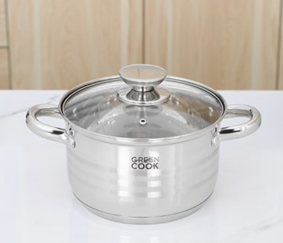 Nồi inox 5 đáy nắp kính 18 cm Green Cook GCS243-18IH