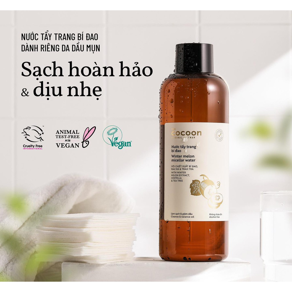 Nước tẩy trang bí đao Cocoon Winter melon micellar water làm sạch da và loại bỏ lớp trang điểm (500ml)