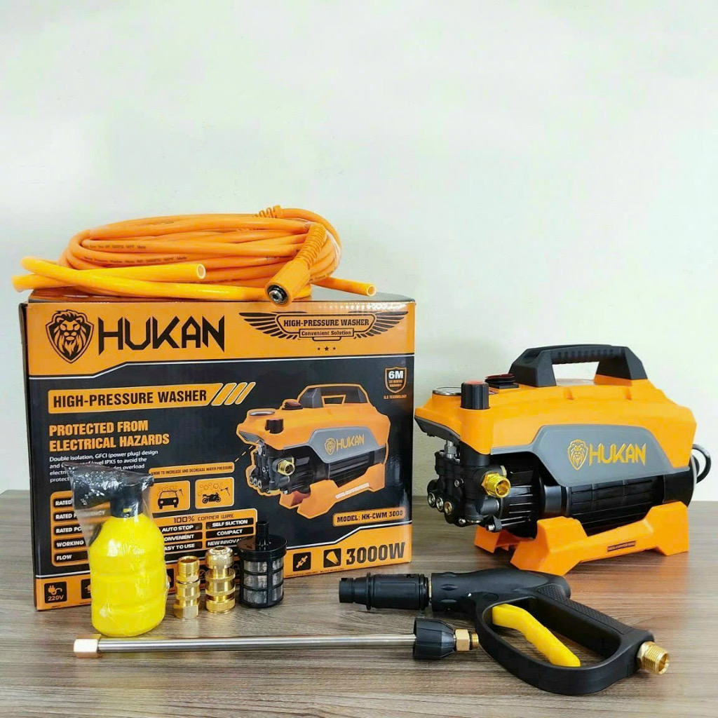 Máy rửa xe HUKAN HK-CWM3000 3000w cao áp 160bar dây đồng 100% có chỉnh áp rửa sân vườn oto chính hãng