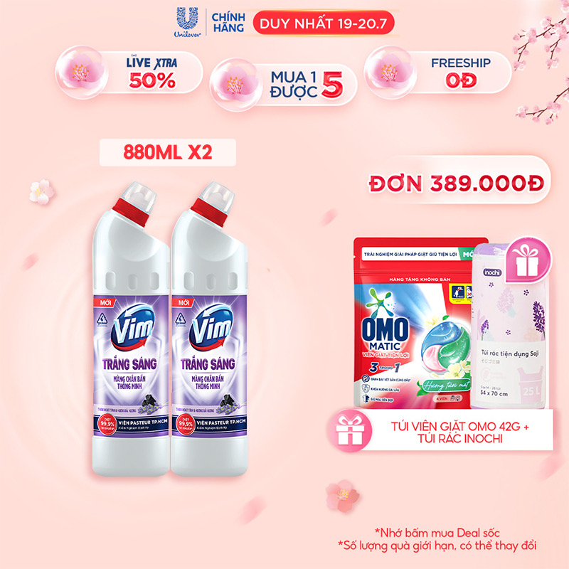 ￼Combo 2 Gel Tẩy Rửa Vim Trắng Sáng 870ml/Chai