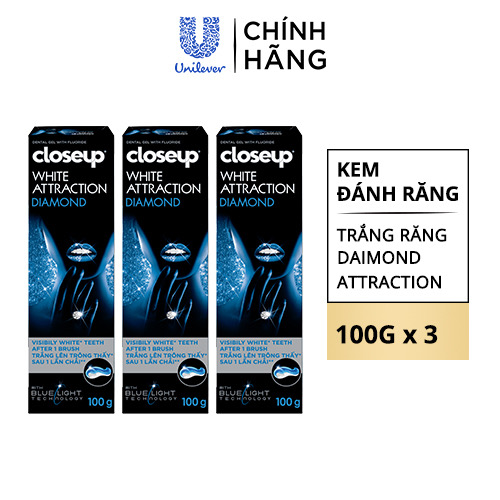 ￼ [HC Gift] Combo 3 Kem đánh răng dạng GEL Close up Trắng răng Diamond Attraction 100g