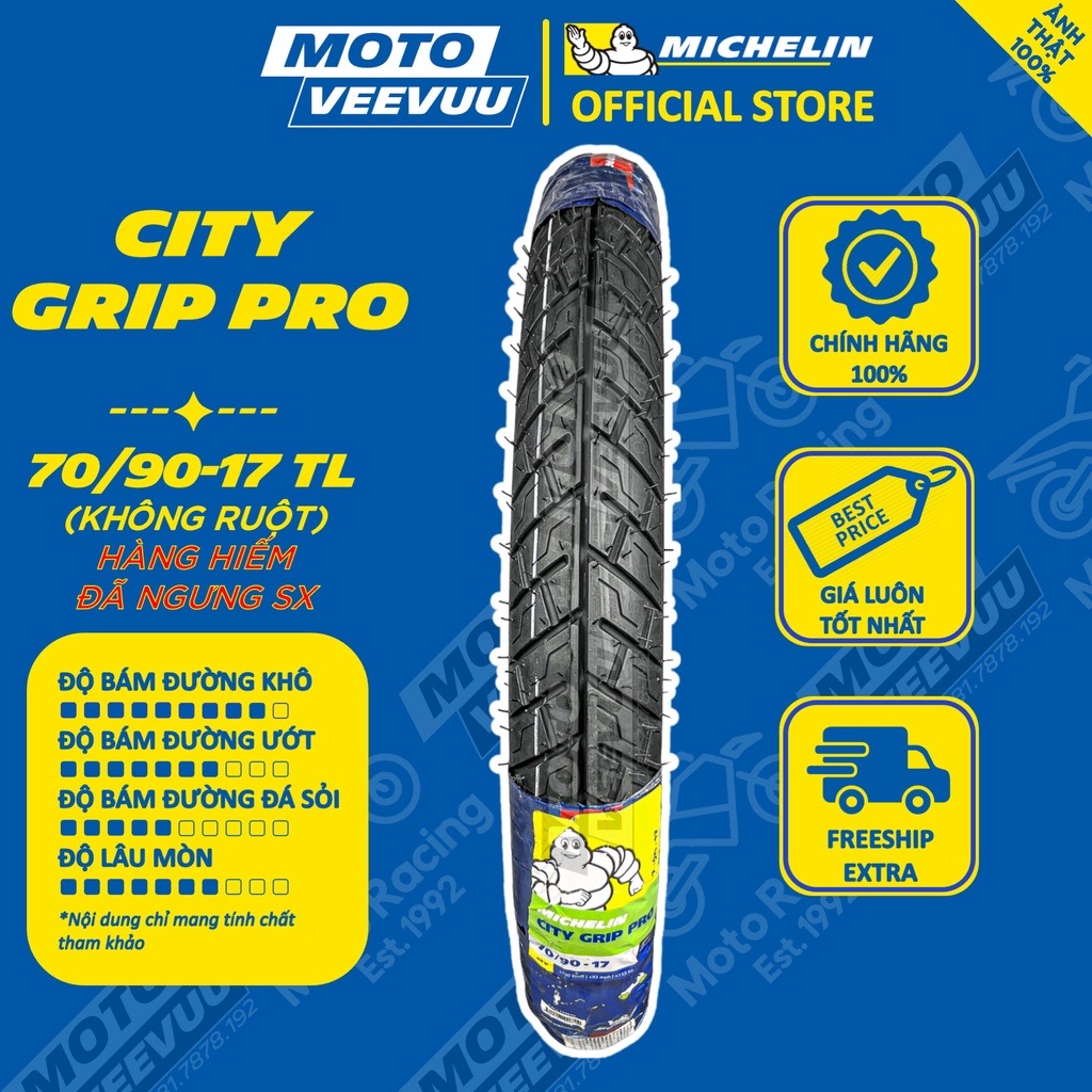 [MTVV] Vỏ lốp xe máy MICHELIN 70/90-17 TL City Grip Pro<END>