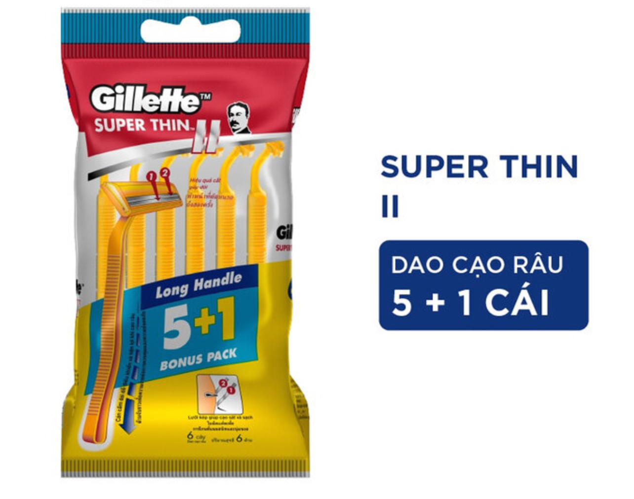 Dao Cạo Gillette Super Thin Cán Vàng (Gói 5 Tặng 1)