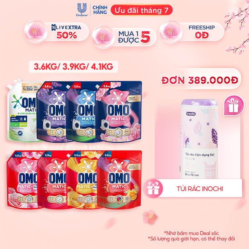 ￼Nước giặt OMO Matic 3,6kg/3.9kg/ 4.1kg (Túi)