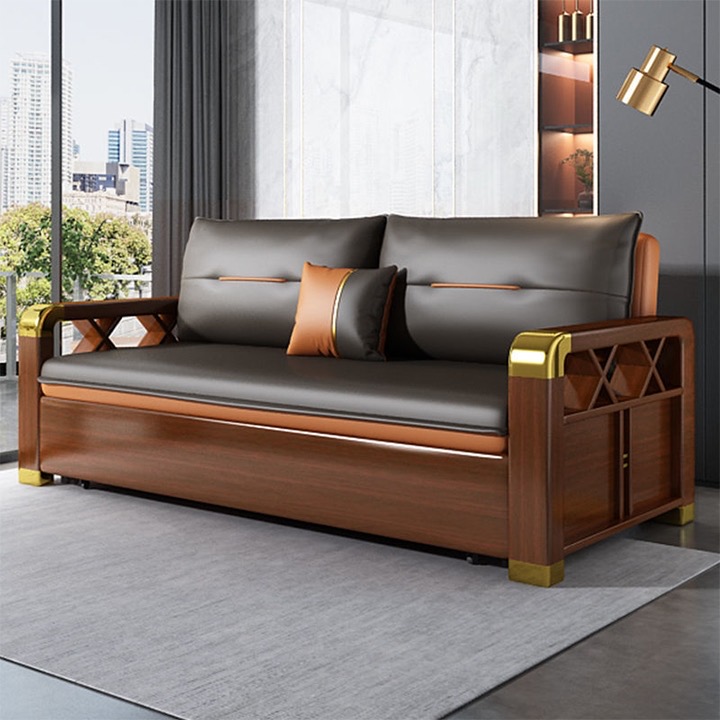 [ FREESHIP] Giường Sofa Thông Minh, Ghế sofa Cao Cấp, Giường Sofa Tay Gỗ Khung Thép Có Ngăn Chứa Đồ Nhập Khẩu Đệm Cao Su 1,95m x 1m9