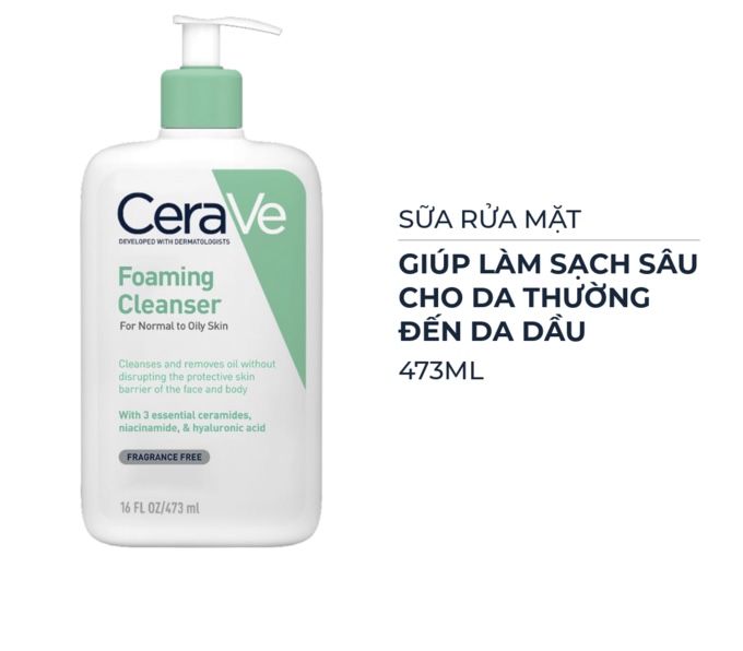 Sữa Rửa Mặt CeraVe Sạch Sâu Cho Da Thường Đến Da Dầu 473ml