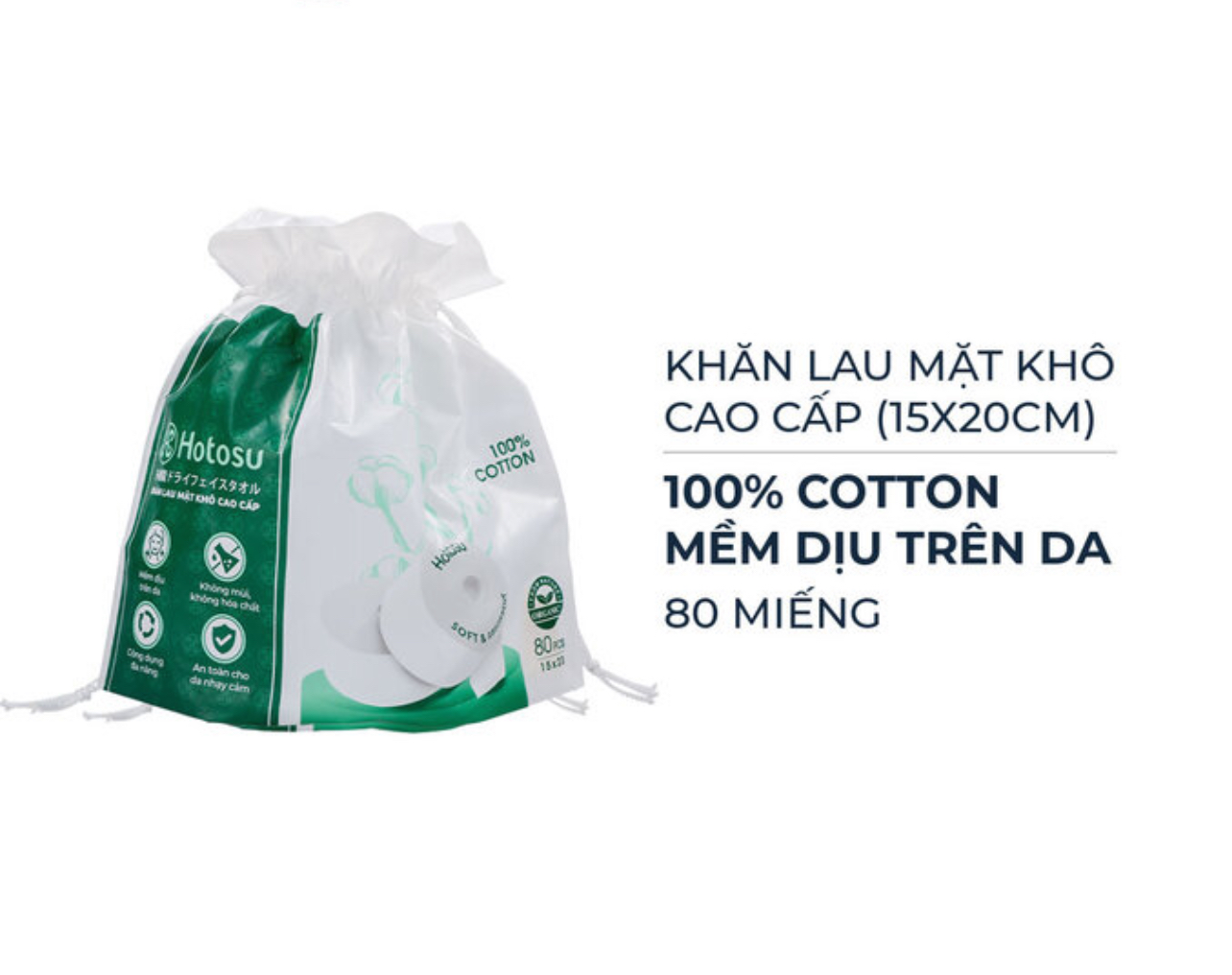 Khăn Lau Mặt Khô Hotosu Cao Cấp 80 Miếng (15x20cm)