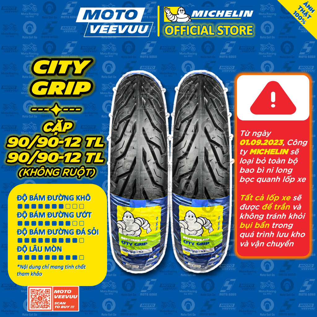 [MTVV] CẶP VỎ LỐP xe máy MICHELIN CITY GRIP 90/90-12 & 90/90-12 TL NOZZA EVO 200<END>