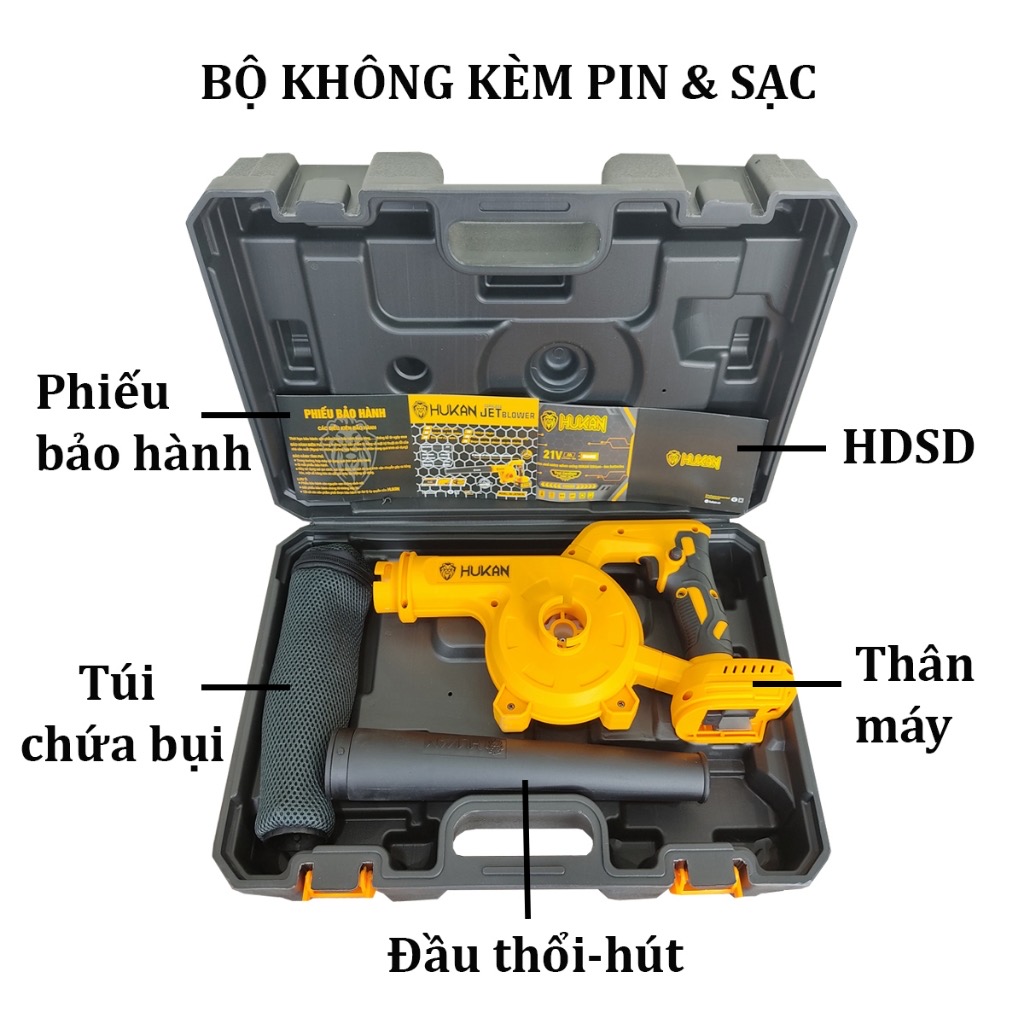 Thân Máy Thổi và hút Bụi Pin HUKAN HK-JB7061BL Không chổi than 6 Cấp độ chỉnh gió - Bảo hành chính hãng