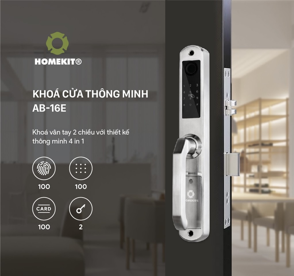 Khoá cửa vân tay điện tử thông minh 2 chiều HOMEKIT AB-16E chuyên dụng cho cửa nhôm kính xingfa - lắp đặt tại nhà