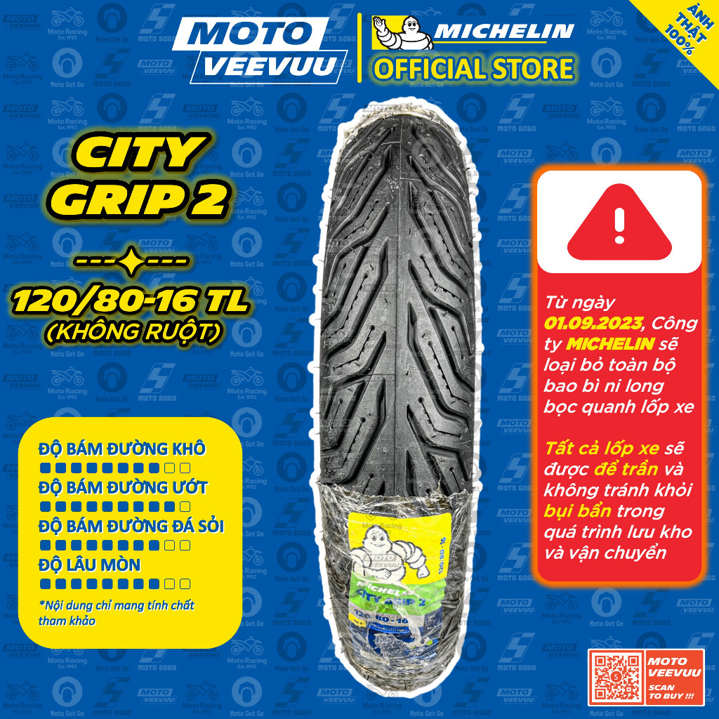 [MTVV] Vỏ lốp xe máy MICHELIN 120/80-16 TL CITY GRIP 2<END>